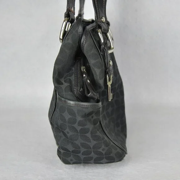 Vintage FOSSIL Blackburn Signature Black Canvas & Leather Shoulder Bag - Picture 4 of 6